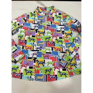 IBKÜL Womens XL Sun Shirt IceFil UPF 50+ Dog Print Quarter Zip Pullover Top